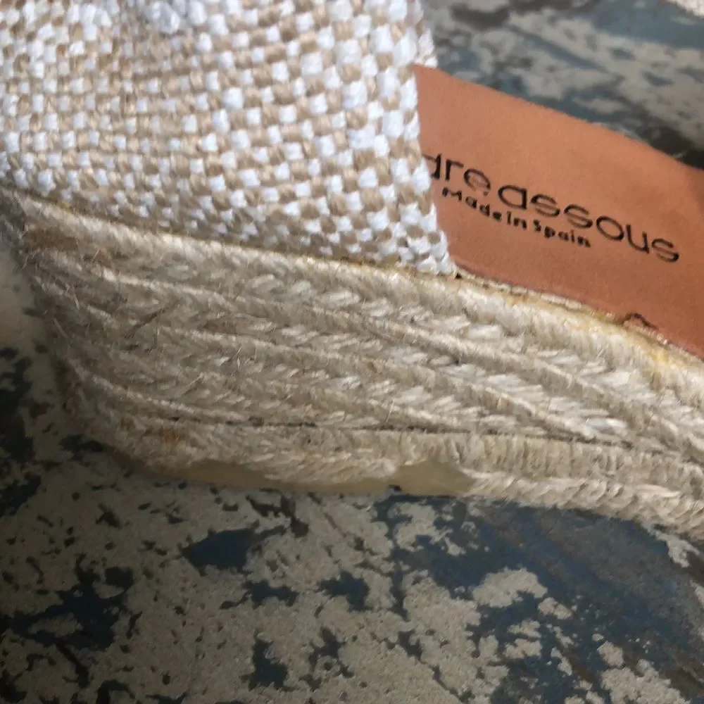 Andre Asous Woven Natural Floral Design Canvas Espadrille Shoes NWOT